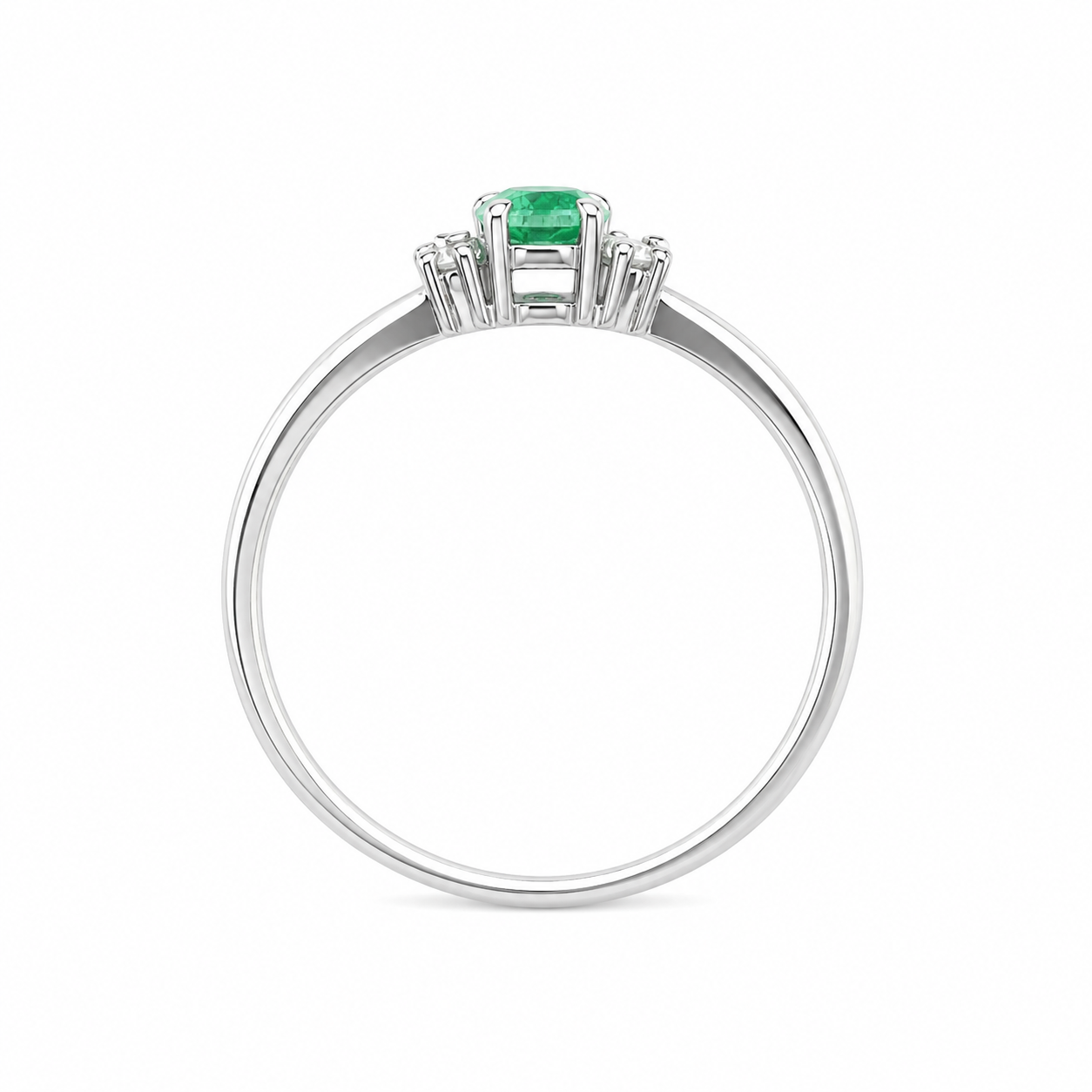Anillo con Esmeralda Ovalada 4x5mm y 4 Diamantes