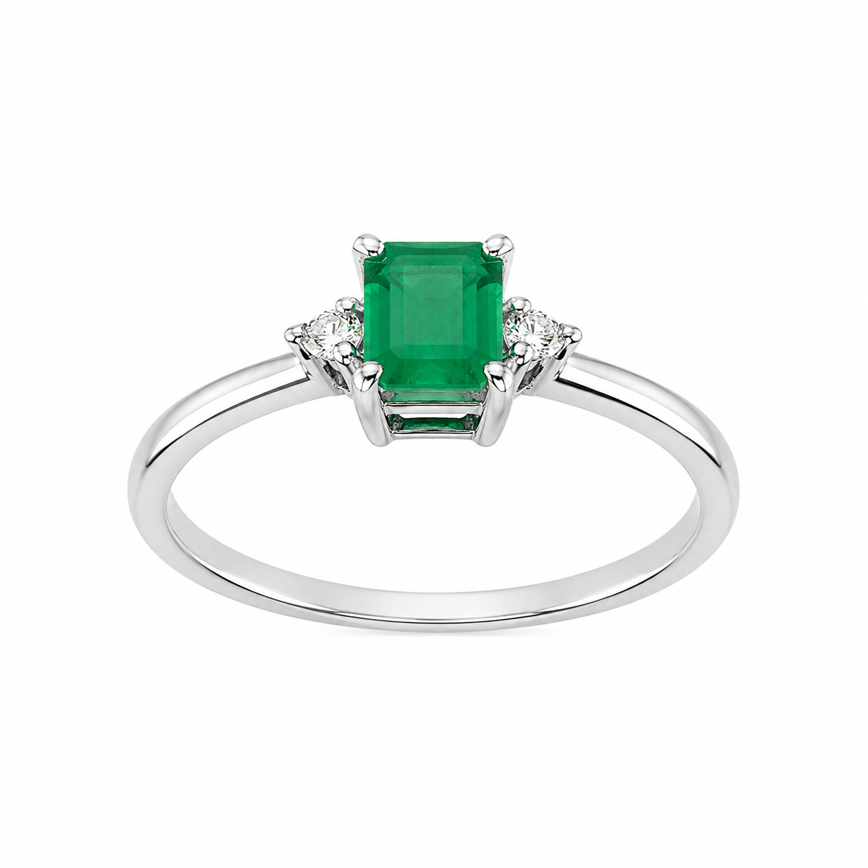 Anillo con Esmeralda octagonal 4x6mm con 2 diamantes