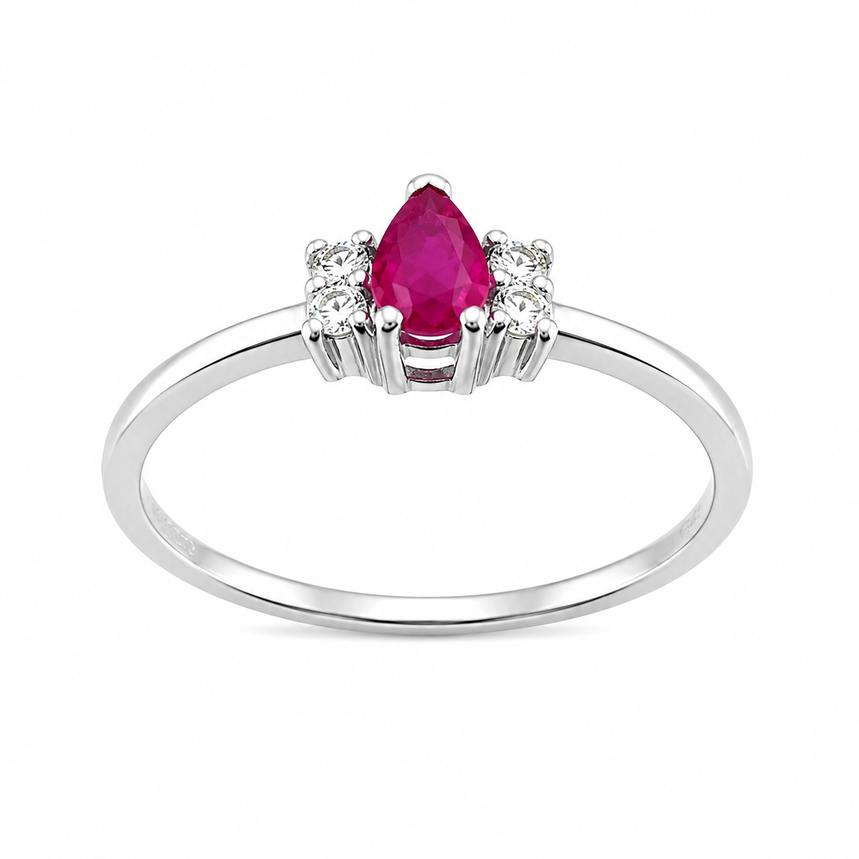 Anillo con rubi gota 5x3mm y 4 diamantes
