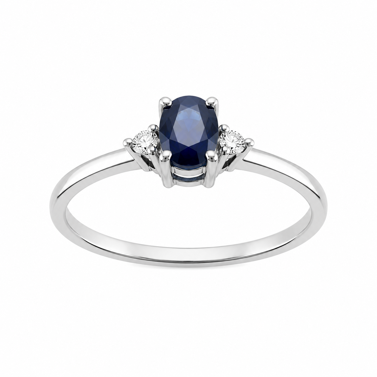 Anillo con zafiro azul ovalado 3x5mm y 2 diamantes naturales