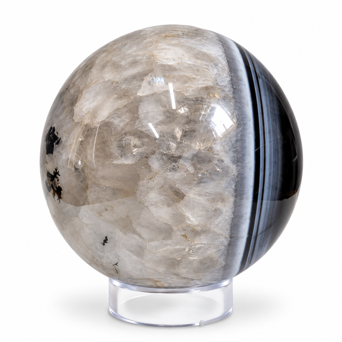Esfera de Ágata Negra con Cuarzo 6.2 cm