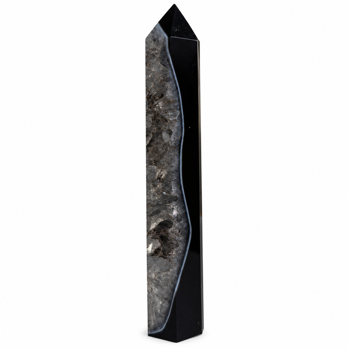 Obelisco de Ágata Negra con Cuarzo 15.5 x 3.2 cm