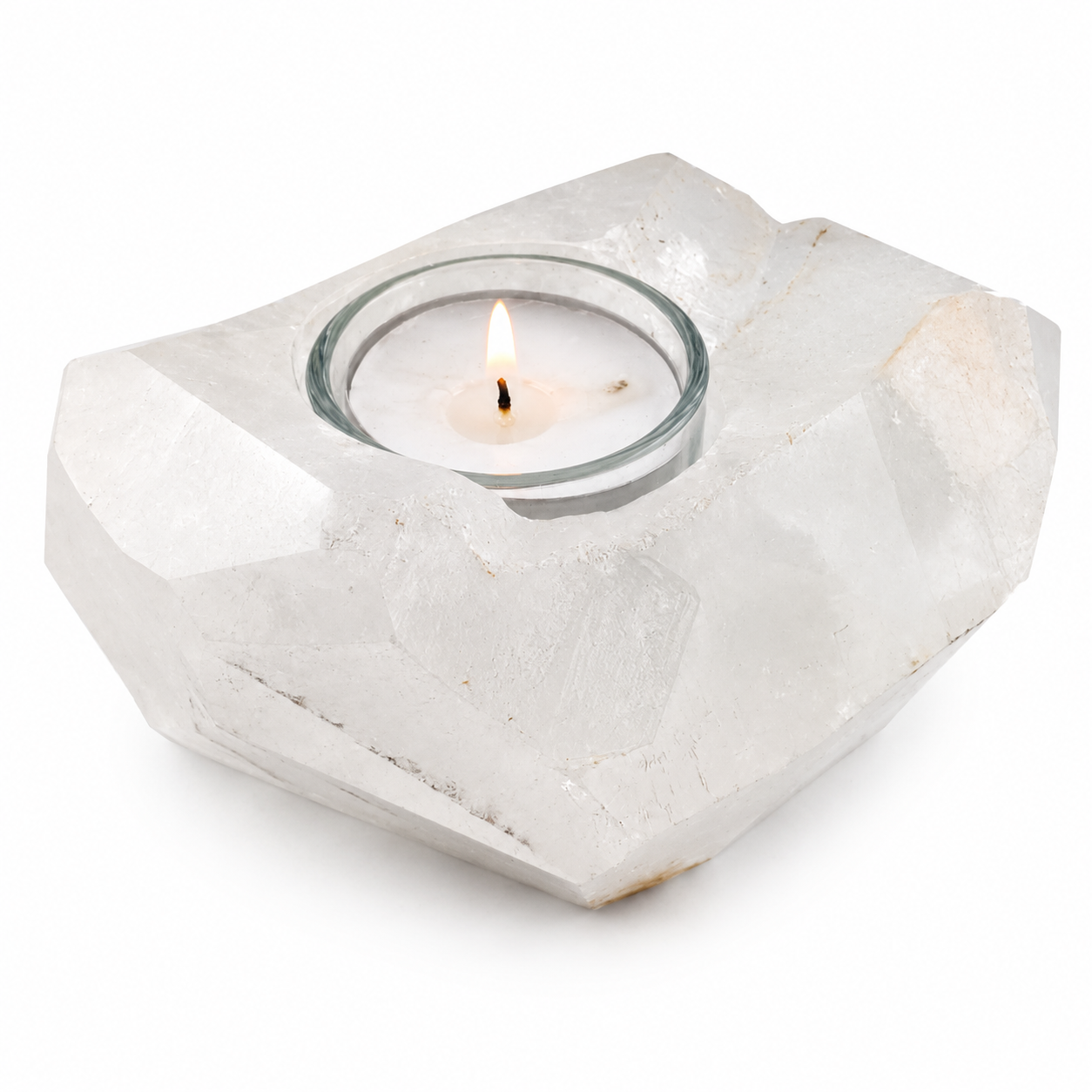 Porta Vela de Cuarzo blanco 12x10 cm