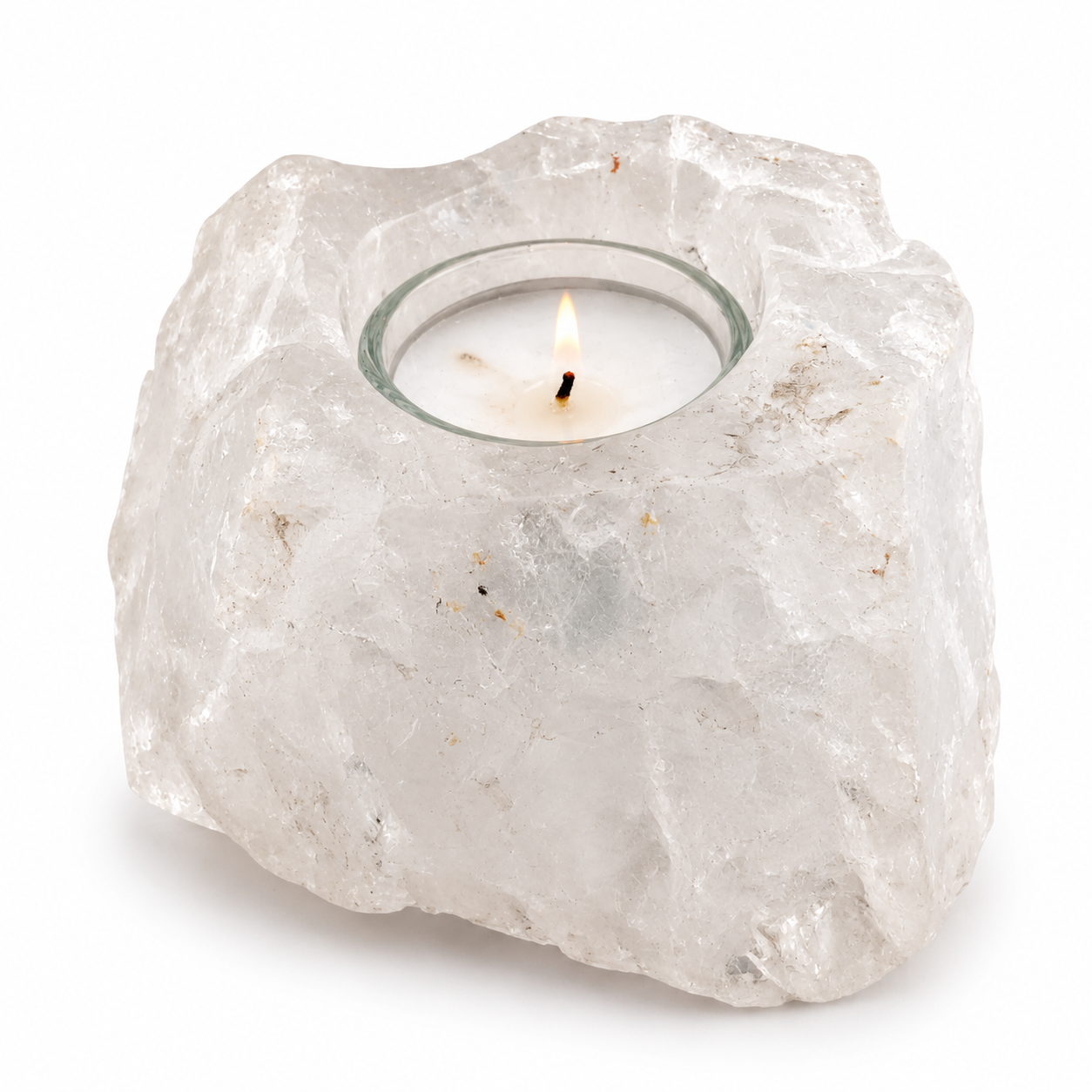 Porta Vela de Cuarzo blanco 9 cm
