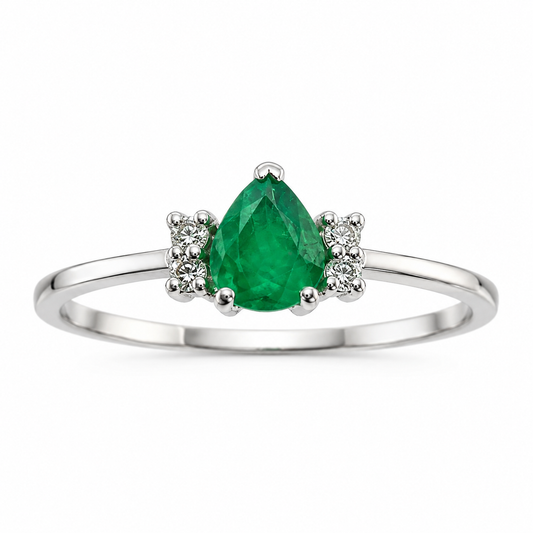 Anillo con Esmeralda Gota 4x5mm con 4 diamantes