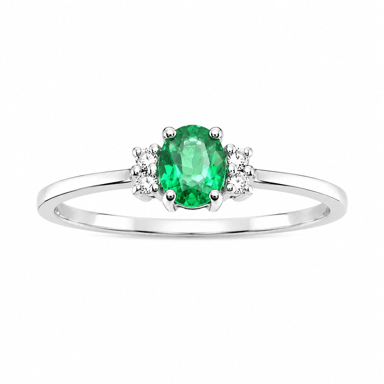 Anillo con Esmeralda Ovalada 4x5mm y 4 Diamantes