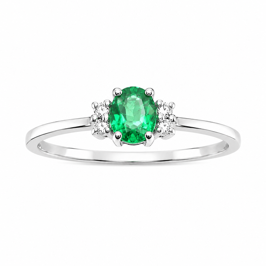 Anillo con Esmeralda Ovalada 4x5mm y 4 Diamantes