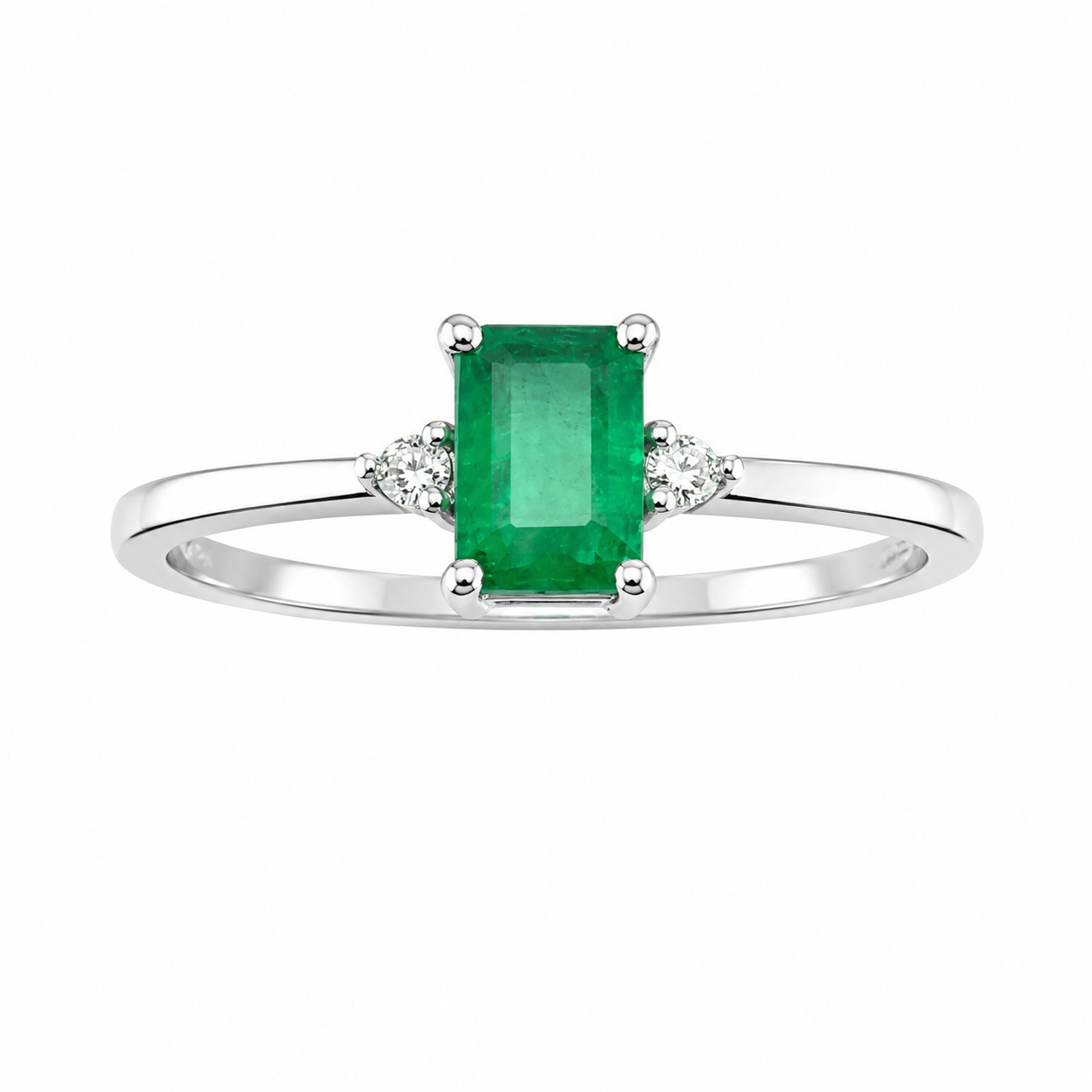Anillo con Esmeralda octagonal 4x6mm con 2 diamantes