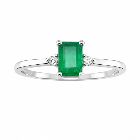 Anillo con Esmeralda rectangular 4x6mm con 2 diamantes