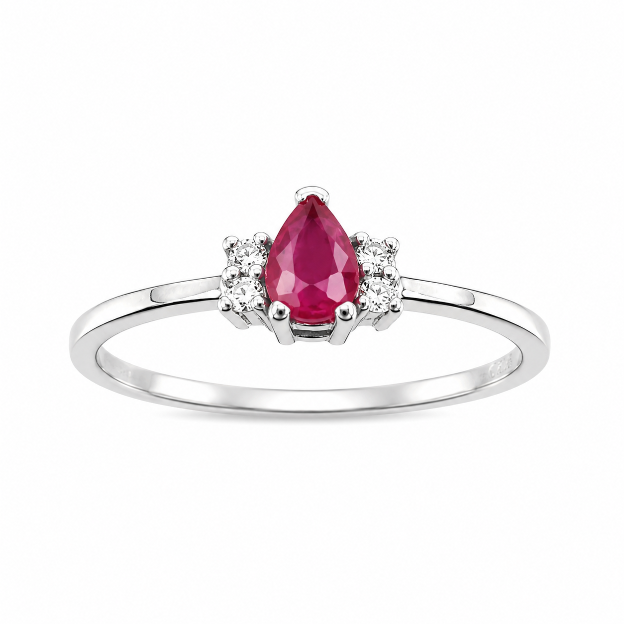 Anillo con rubi gota 5x3mm y 4 diamantes