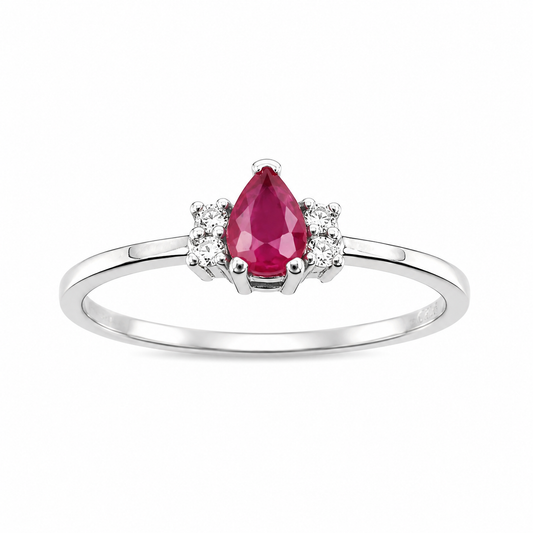 Anillo con rubi gota 5x3mm y 4 diamantes