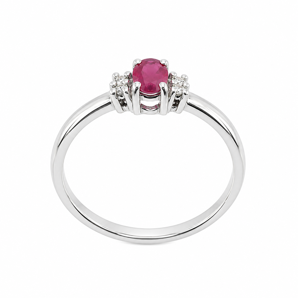 Anillo con rubi ovalado 5x3mm y 4 diamantes