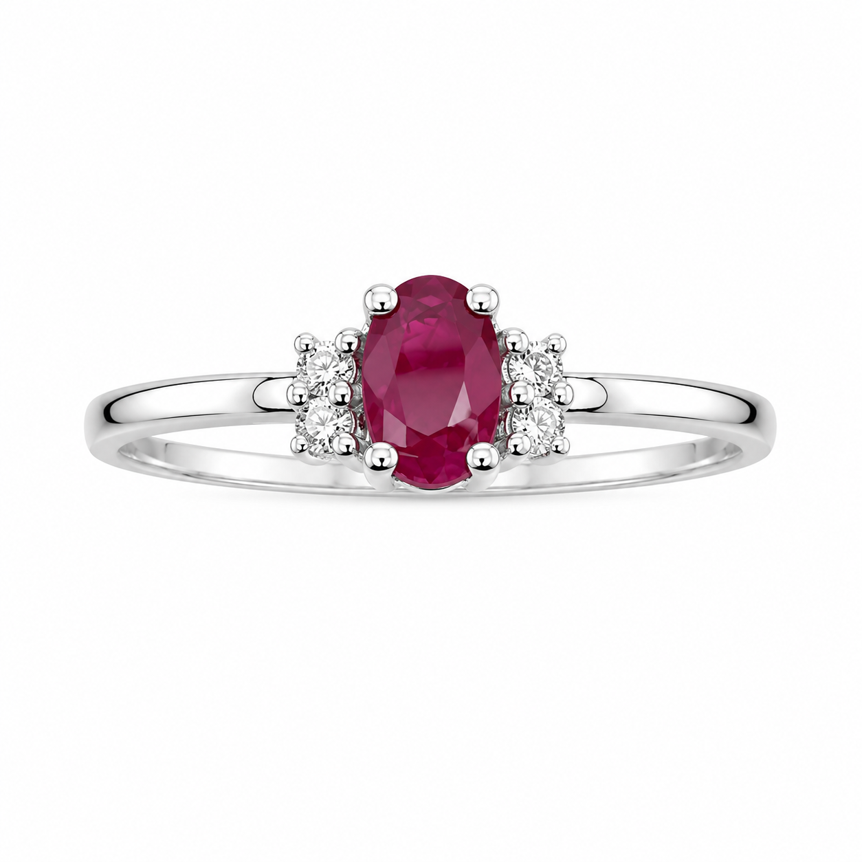 Anillo con rubi ovalado 5x3mm y 4 diamantes