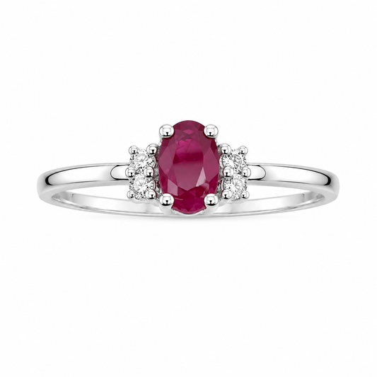 Anillo con rubi ovalado 5x3mm y 4 diamantes