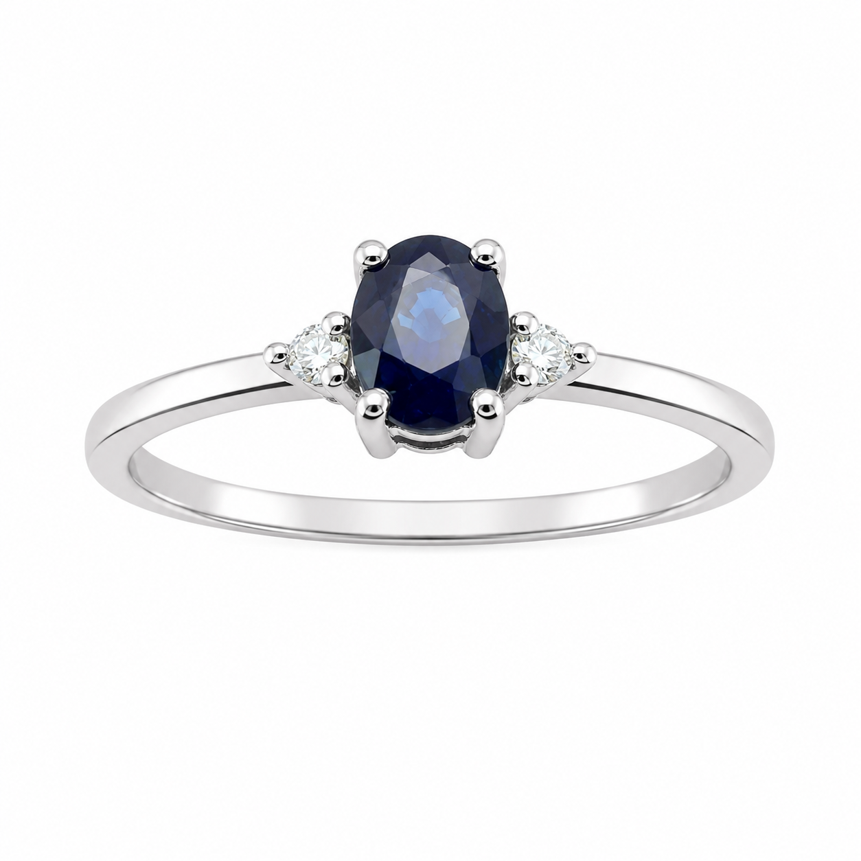 Anillo con zafiro azul ovalado 3x5mm y 2 diamantes naturales