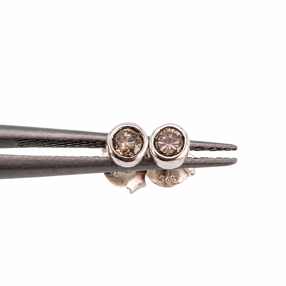 Aretes de plata 925 con Diamantes Champagne 3 mm