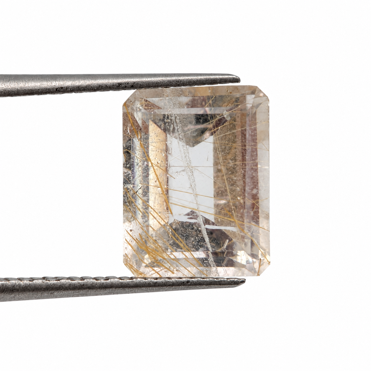 Cuarzo Rutilado Facetado Corte Esmeralda 11 x 9 mm