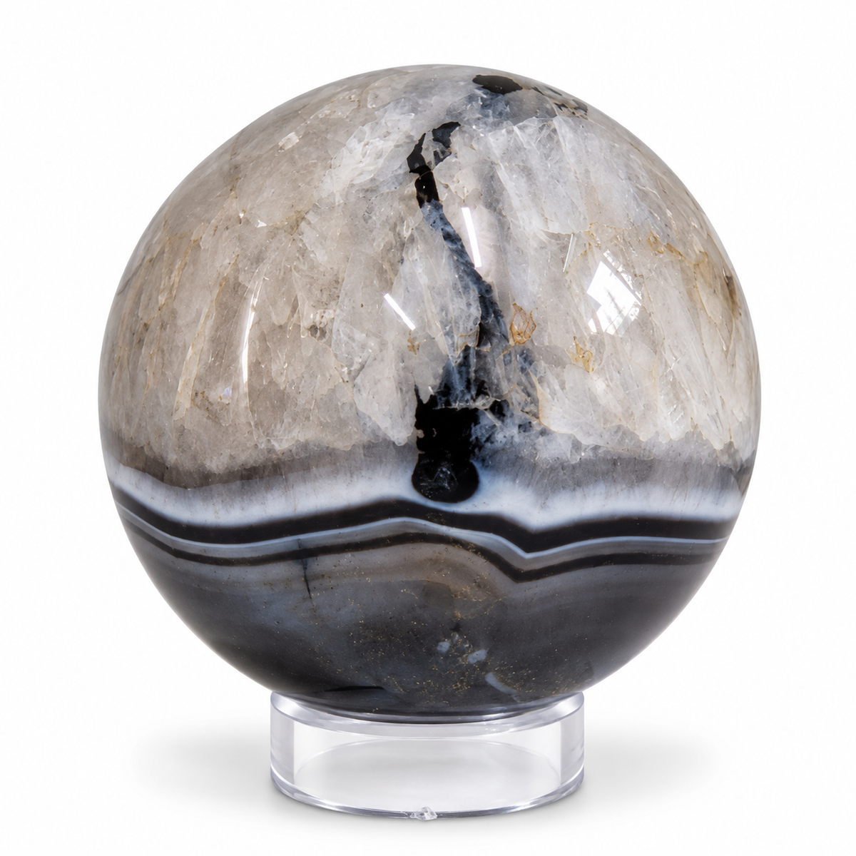 Esfera de Ágata Negra con Cuarzo 6.2 cm