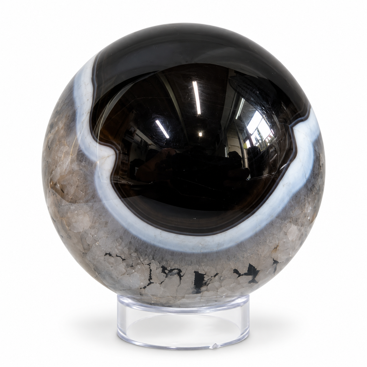 Esfera de Ágata Negra con Cuarzo 6.7 cm