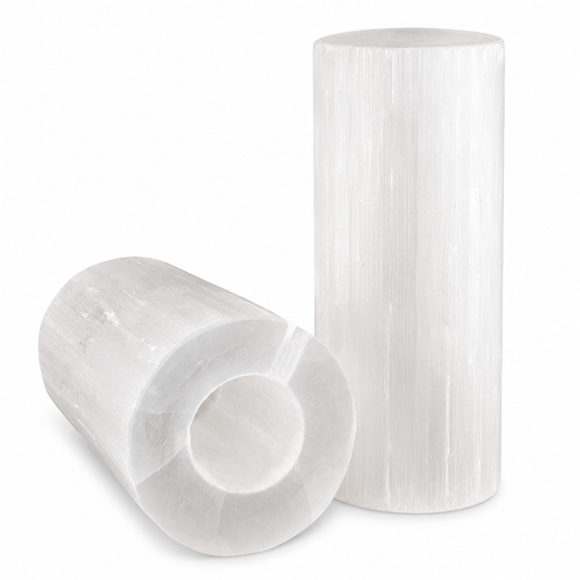 Lámpara cilindro de selenita blanca 20 x 8 cm