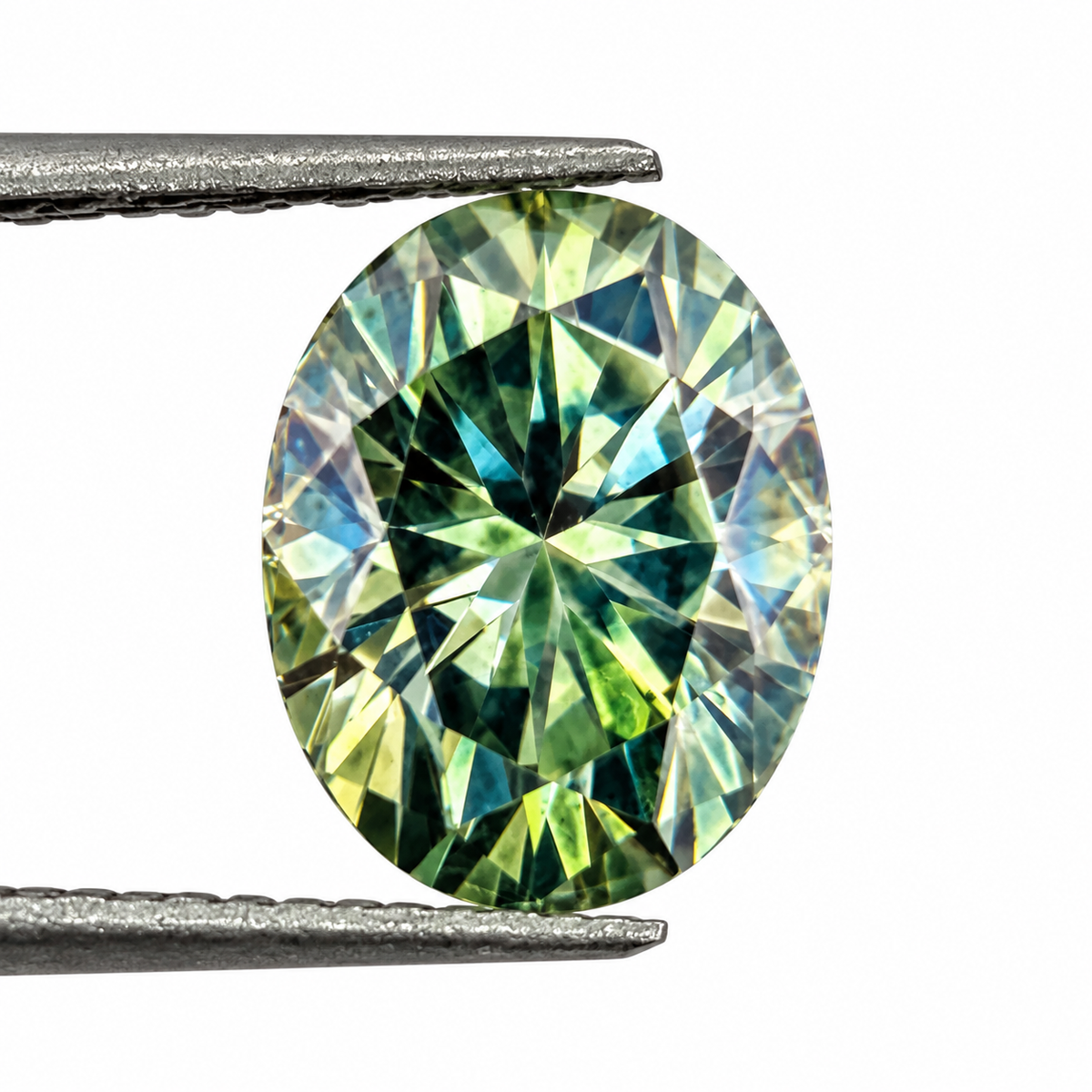 Moissanita Verde Facetada ovalada 10 x 8 mm