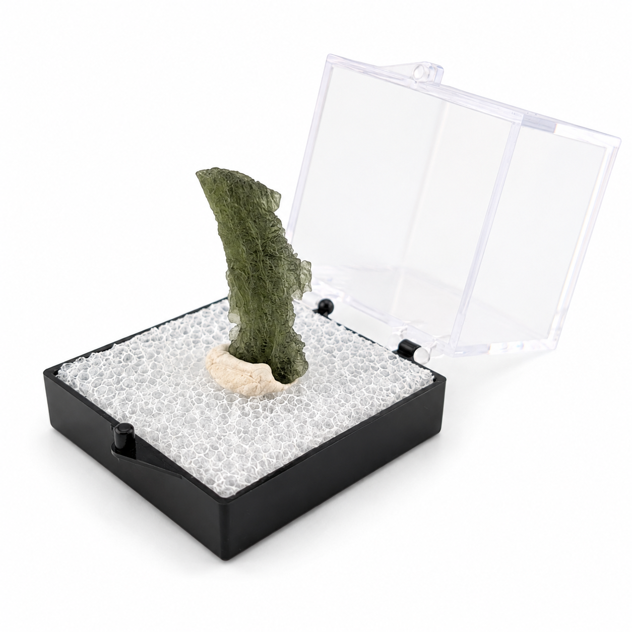 Moldavita en Bruto en Caja de acrílico 3.5 cm