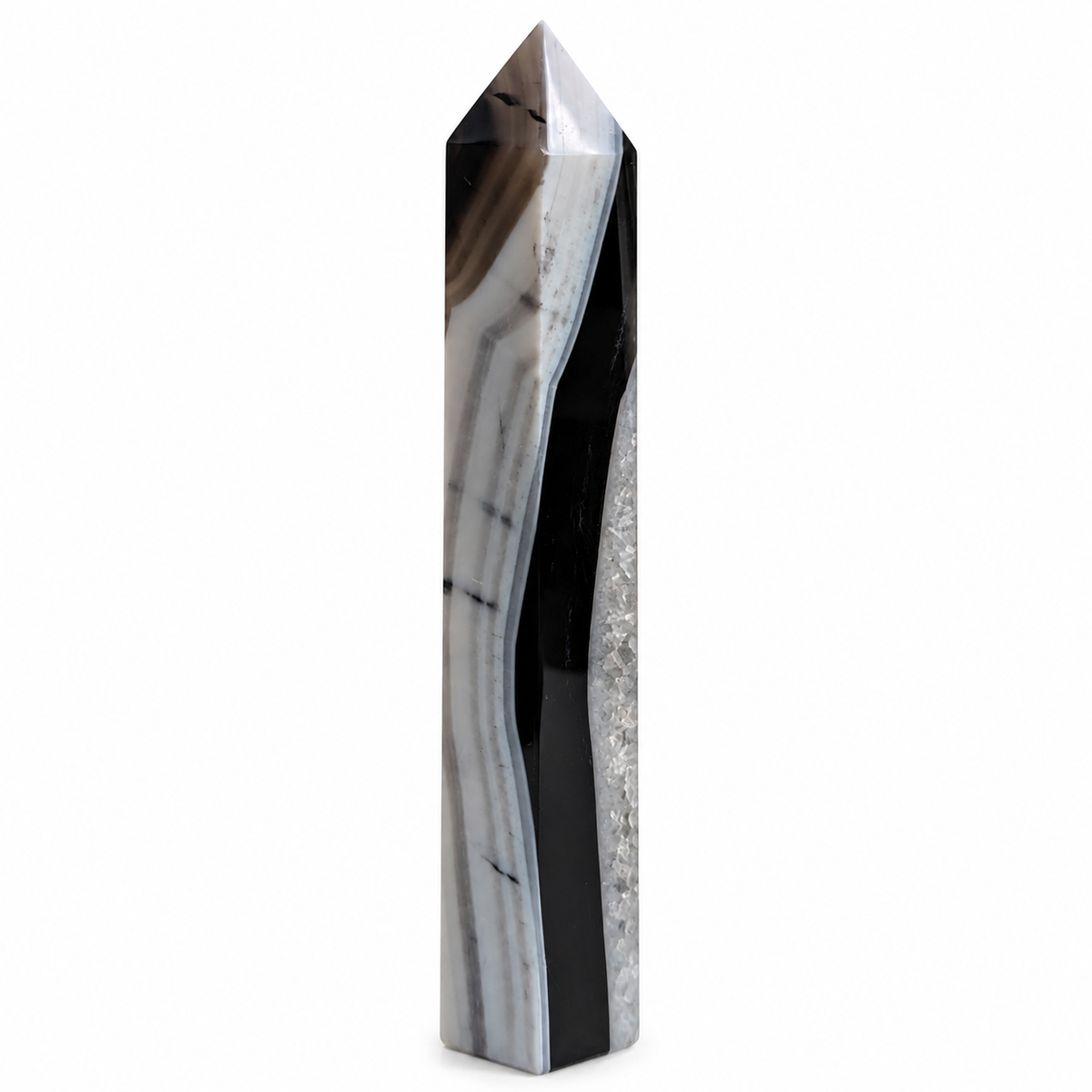 Obelisco de Ágata Negra con Cuarzo 14.3 x 3 cm