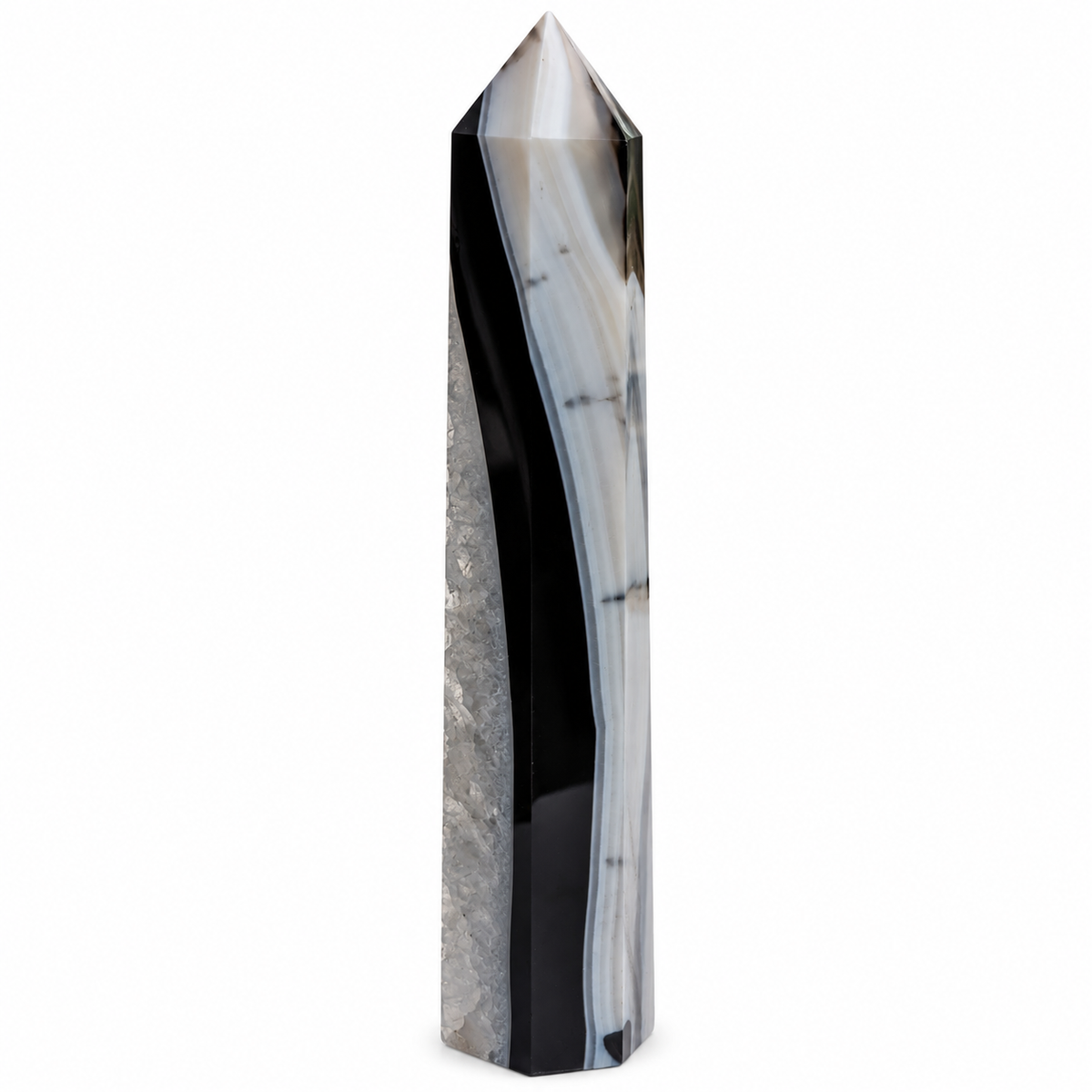 Obelisco de Ágata Negra con Cuarzo 14.3 x 3 cm