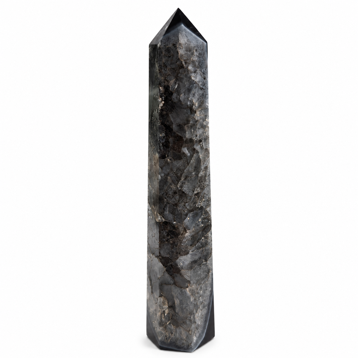 Obelisco de Ágata Negra con Cuarzo 15.5 x 3.2 cm
