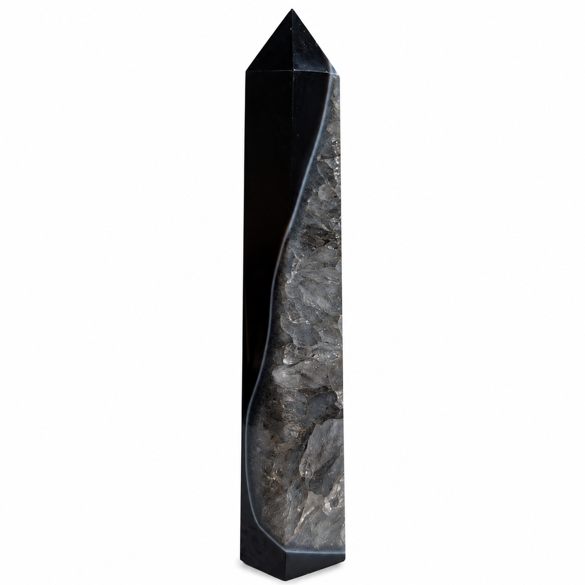 Obelisco de Ágata Negra con Cuarzo 15.5 x 3.2 cm