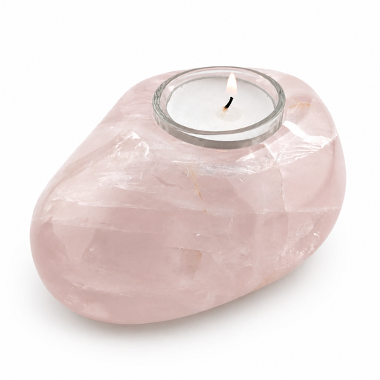 Porta Vela de Cuarzo Rosa 12x8 cm