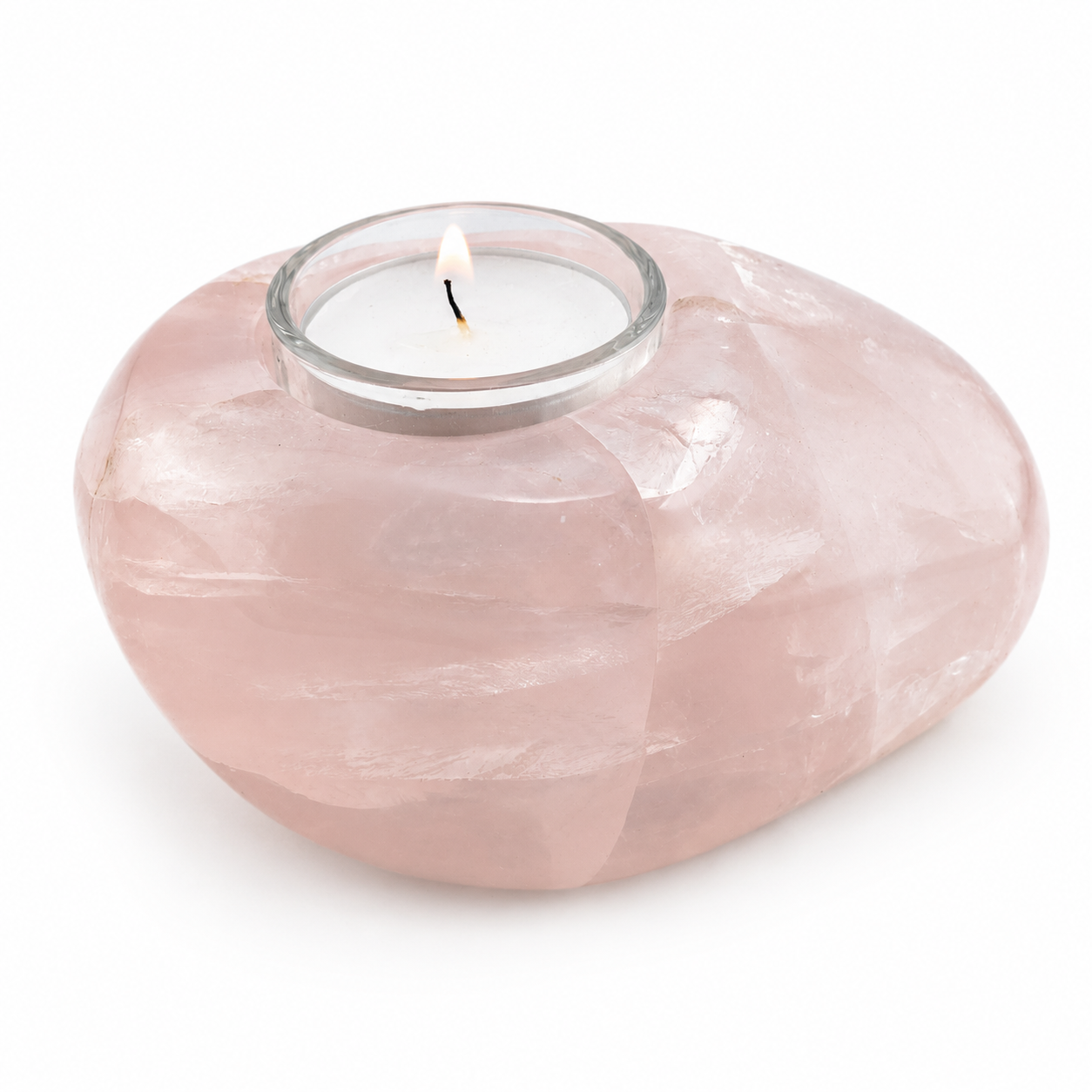 Porta Vela de Cuarzo Rosa 12x8 cm