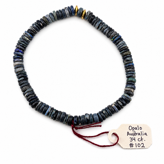 Pulsera elástica de ópalo negro australiano 34ct