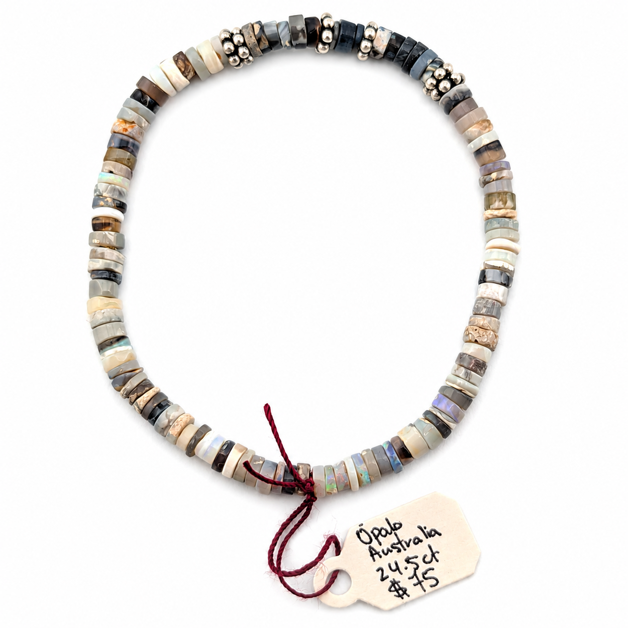 Pulsera elástica de ópalo negro australiano 24.5ct 4mm