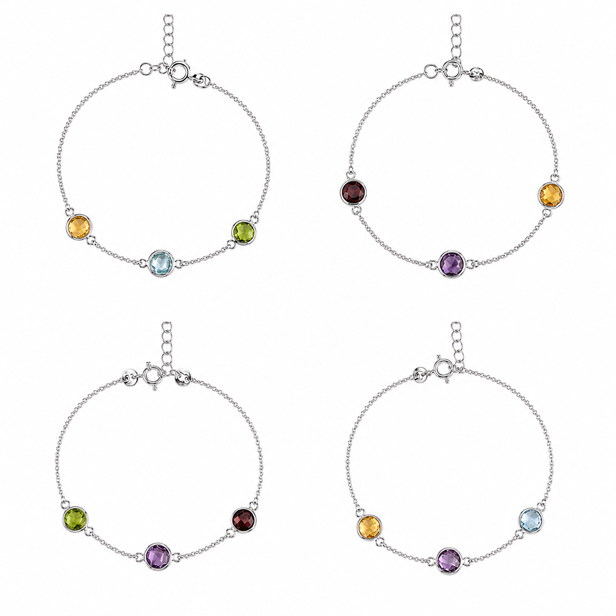 Pulsera de Plata 925 con baño de rodio y piedras naturales