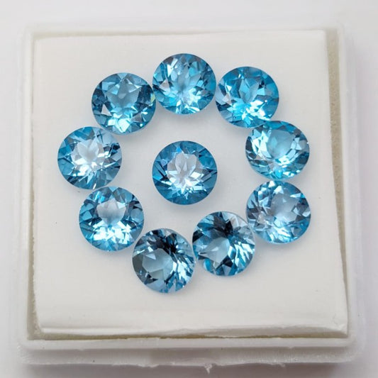 Topacio Azul Suizo Facetado Redondo 7 mm
